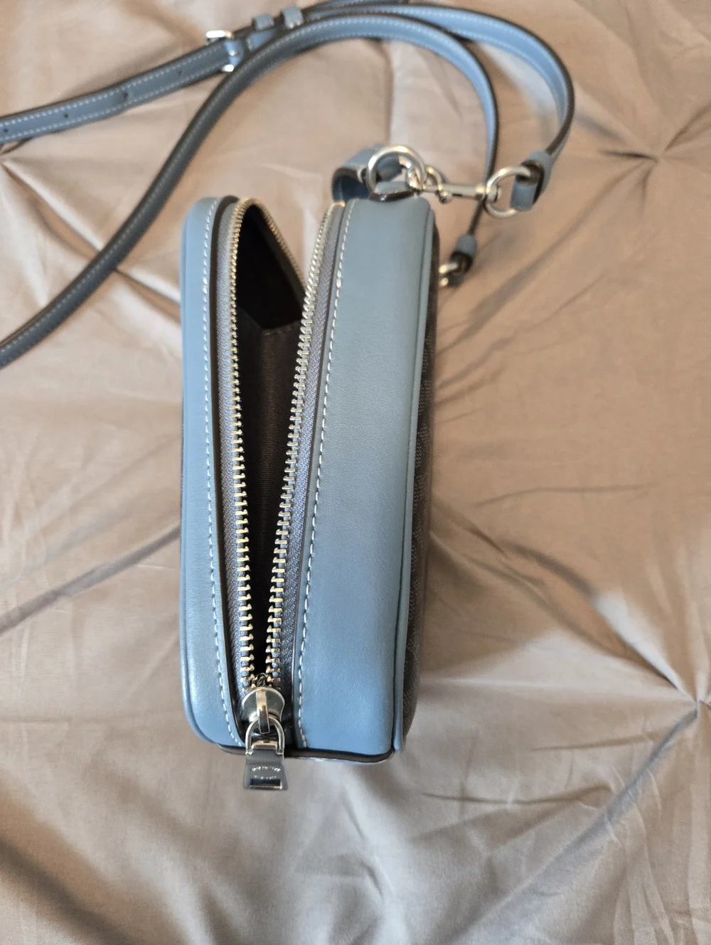 Coach Black Crossbody Phone Pouch with Blue Trim - Picture 5 of 6